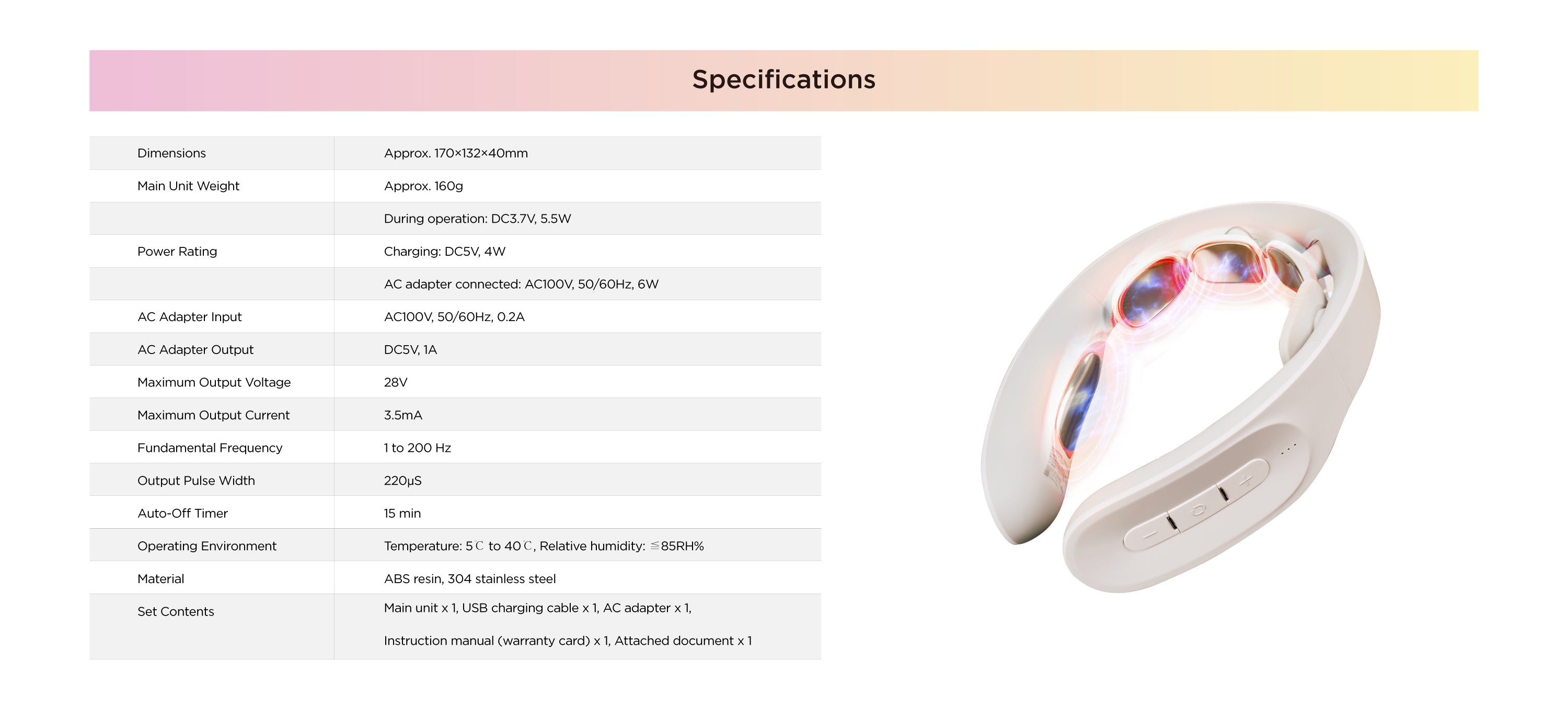 specifications-DR.HEAT-NECK-MYTREX